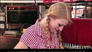 Horny blonde teen loves to have her pigtails pulled during sex porn video